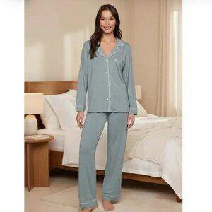 EBERJEY: Gisele TENCEL™ Modal Long PJ Set, Medium, Lead/Ivory--sold out online